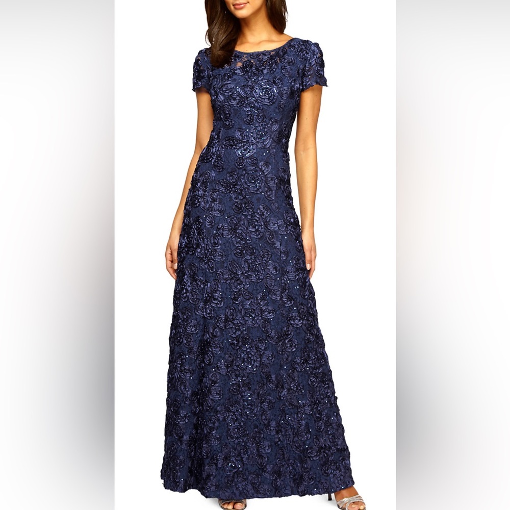 Alex Evenings Navy Rosette Dress
